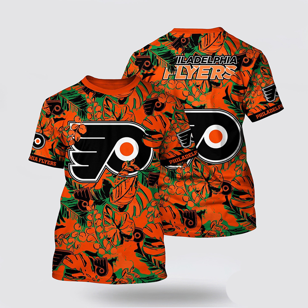 NHL Philadelphia Flyers Tropical Leaf Pattern Summer T-Shirt Gifts For Hockey Fan
