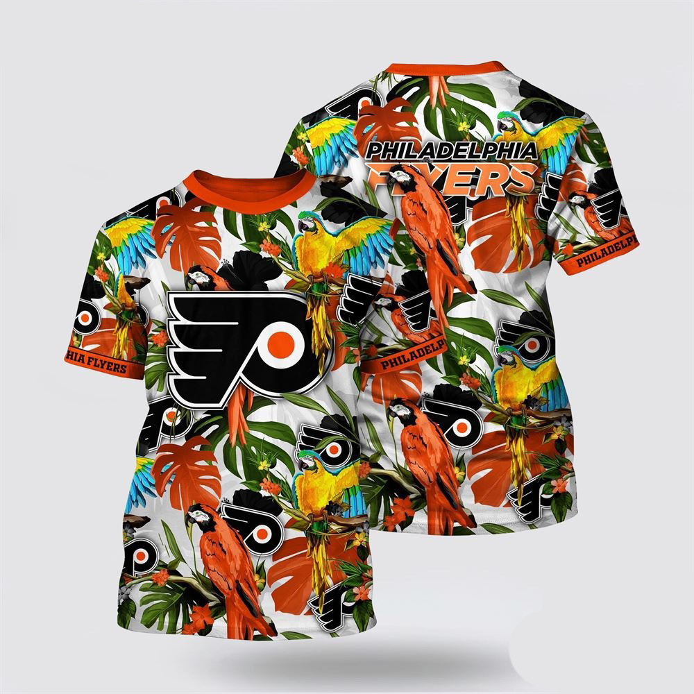 NHL Philadelphia Flyers Tropical Parrot Pattern Summer T-Shirt Best Gifts For Hockey Fans