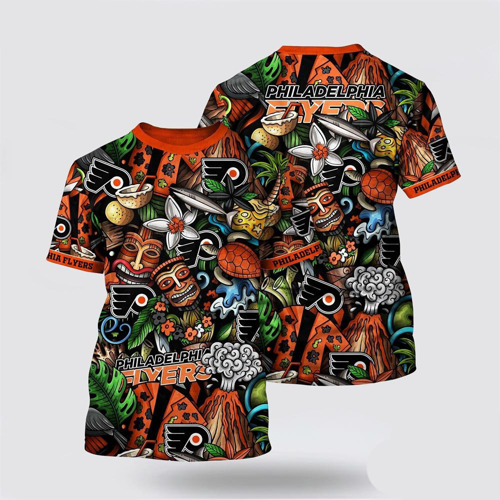NHL Philadelphia Flyers Tropical Tiki Pattern Summer T-Shirt Gift Ideas For Hockey Fans