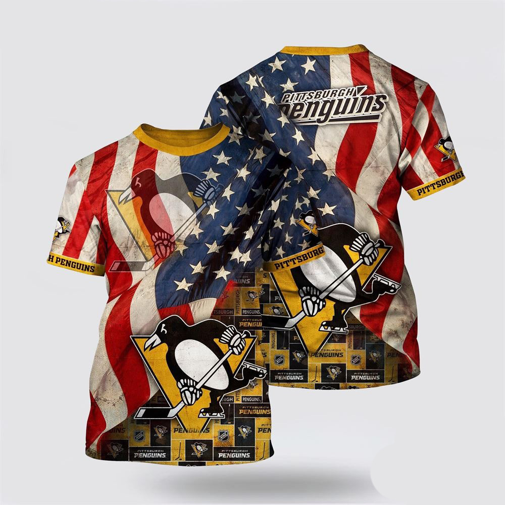 NHL Pittsburgh Penguins American Flag Pattern Summer T-Shirt NHL Gifts For Fans