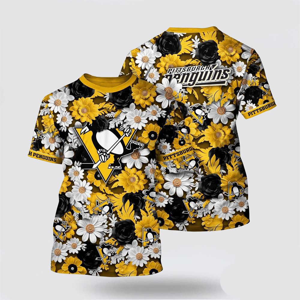 NHL Pittsburgh Penguins Tropical Begonia Flower Pattern Summer Shirt Gifts For NHL Fans