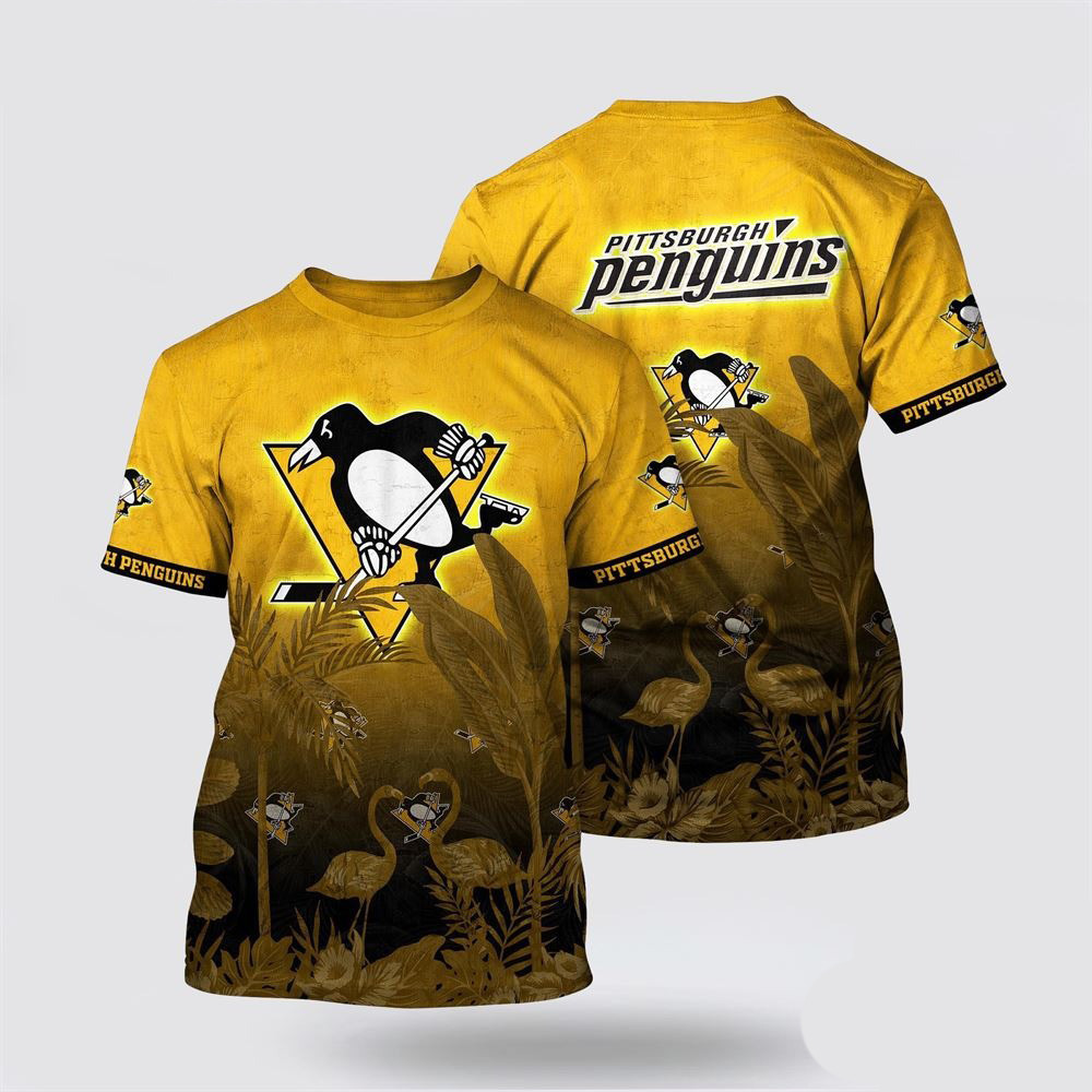 NHL Pittsburgh Penguins Tropical Flamingo Pattern Summer T-Shirt Birthday Gifts For Hockey Fans