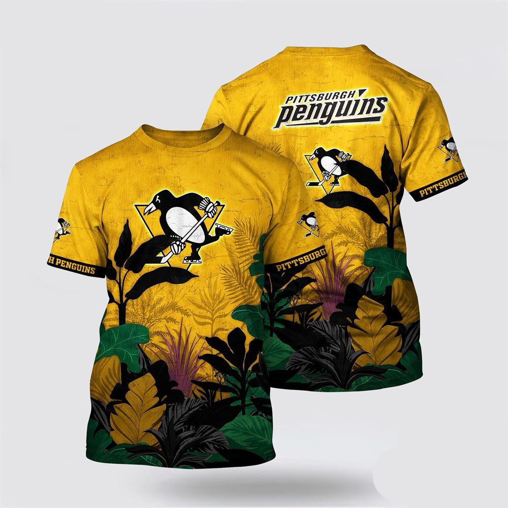 NHL Pittsburgh Penguins Tropical Forest Motifs Summer T-Shirt Gifts For Hockey Enthusiasts