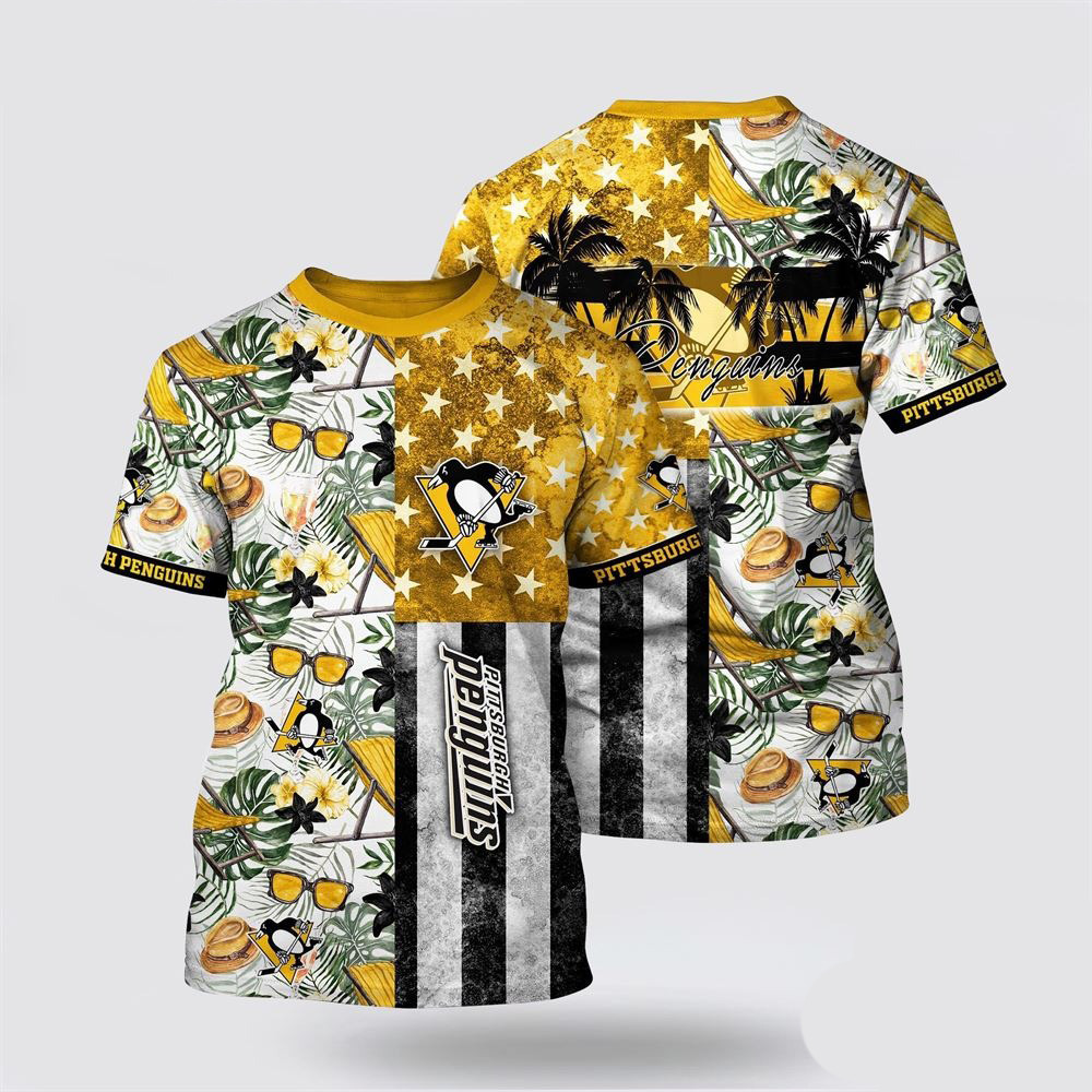 NHL Pittsburgh Penguins Tropical Hat And Glasses Pattern Summer Shirt Great Gifts For Hockey Fans