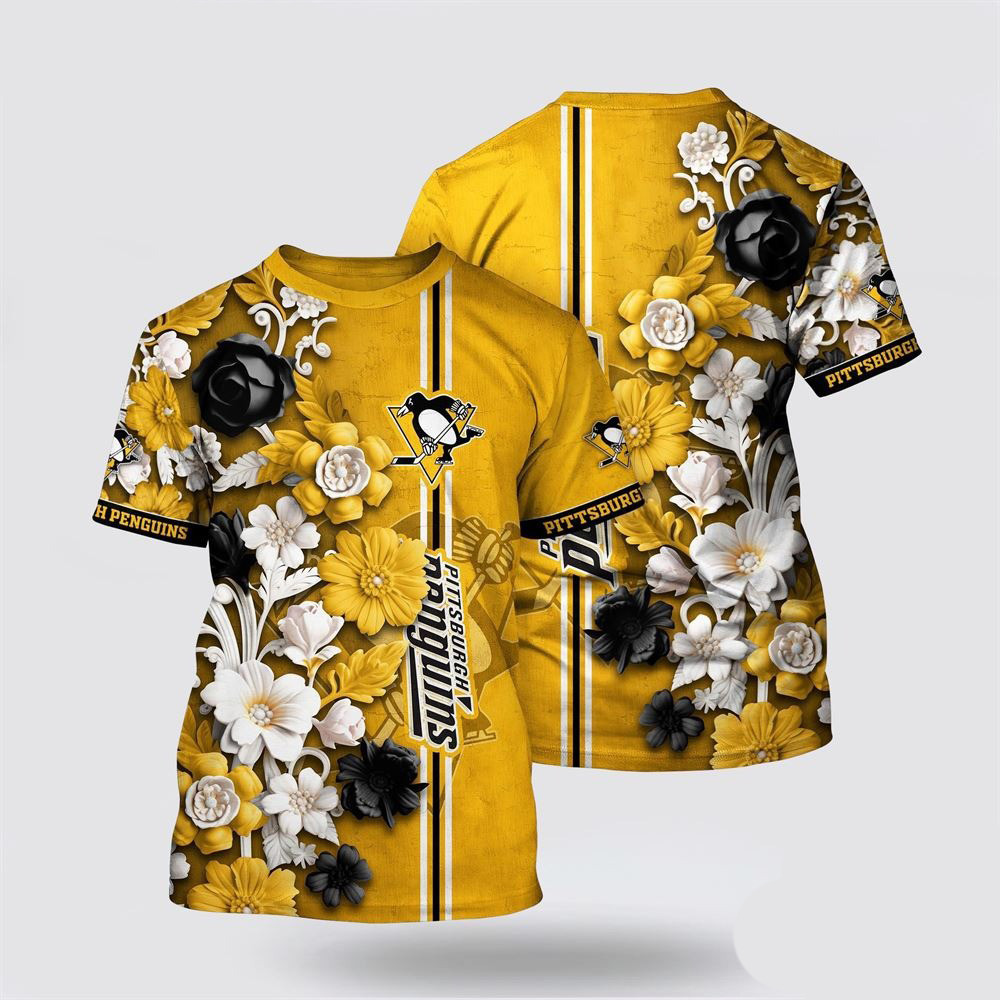 NHL Pittsburgh Penguins Tropical Hepatica Floral Pattern Summer T-Shirt Ice Hockey Fan Gifts