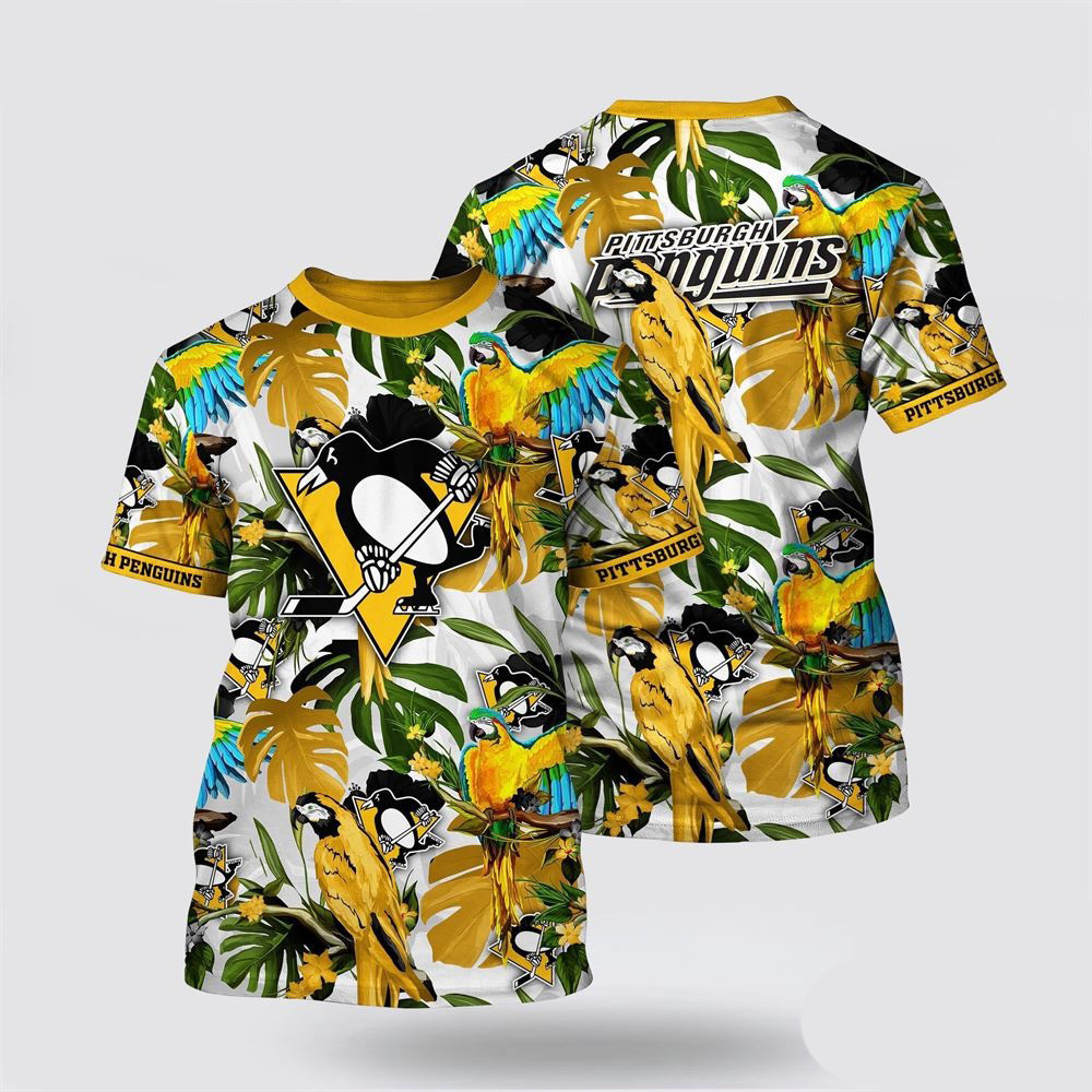 NHL Pittsburgh Penguins Tropical Parrot Pattern Summer T-Shirt Unique Gifts For Hockey Fans