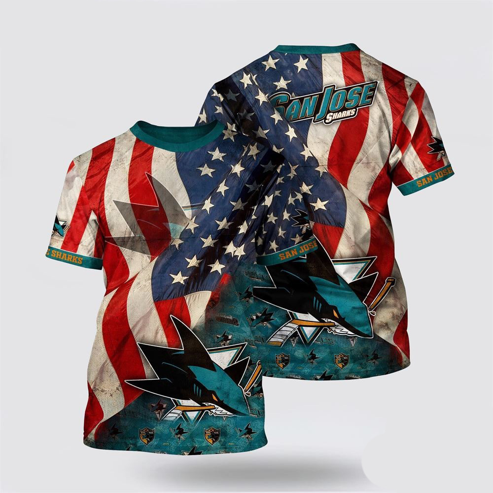 NHL San Jose Sharks American Flag Pattern Summer T-Shirt Ice Hockey Fan Gifts