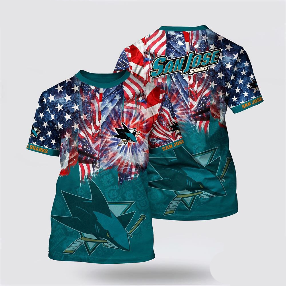 NHL San Jose Sharks American Independence Day Pattern Summer T-Shirt Presents For Hockey Fans