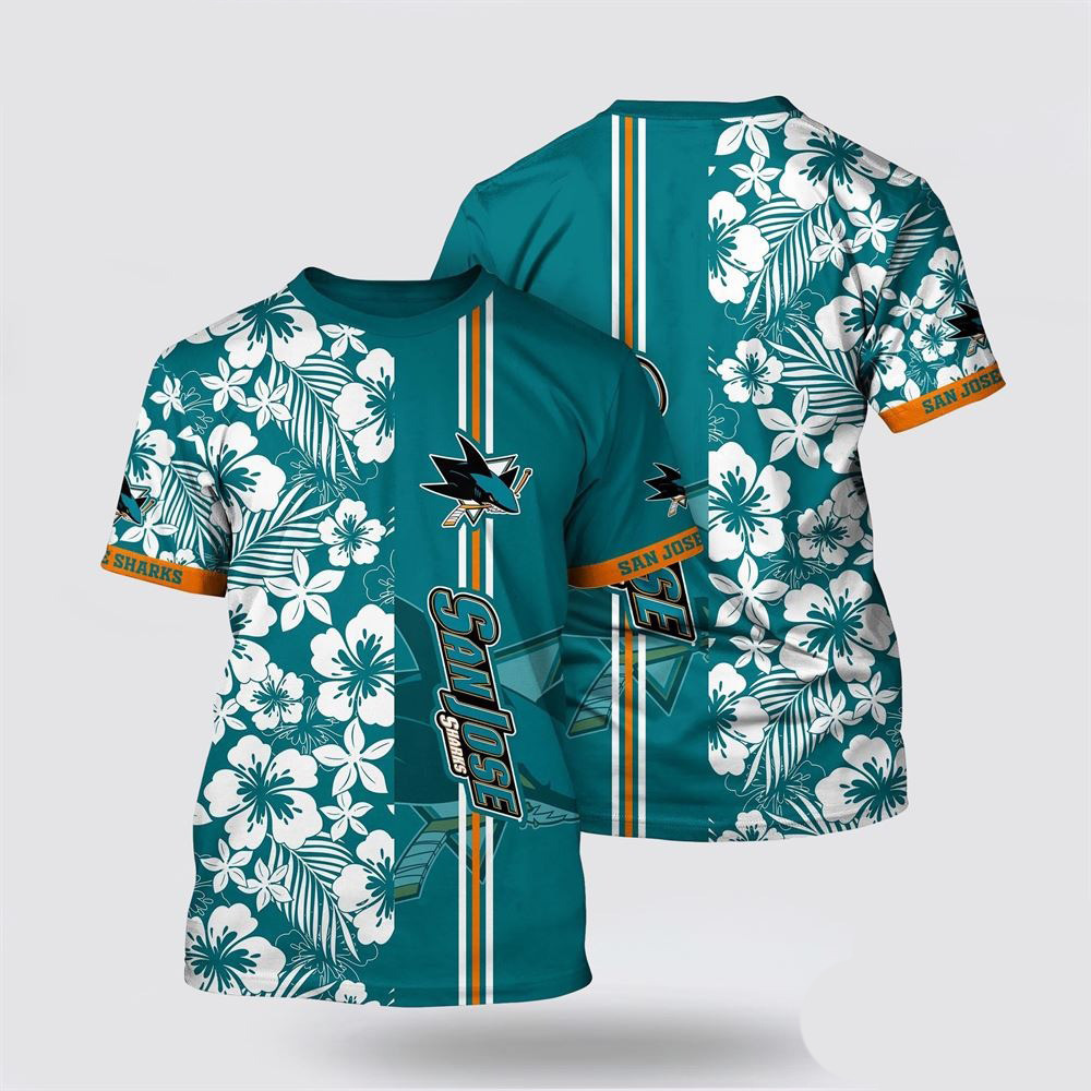 NHL San Jose Sharks Tropical Apricot Blossom Pattern Summer Shirt Best Gifts For Hockey Lovers
