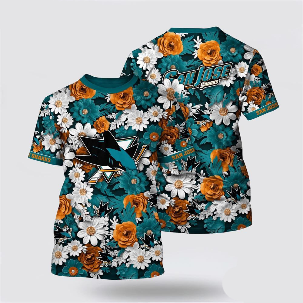 NHL San Jose Sharks Tropical Begonia Flower Pattern Summer T-Shirt Gift Ideas For Hockey Lovers