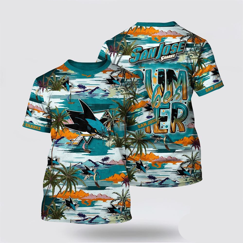 NHL San Jose Sharks Tropical Desert Island Motif Summer T-Shirt Unique Gifts For Hockey Lovers