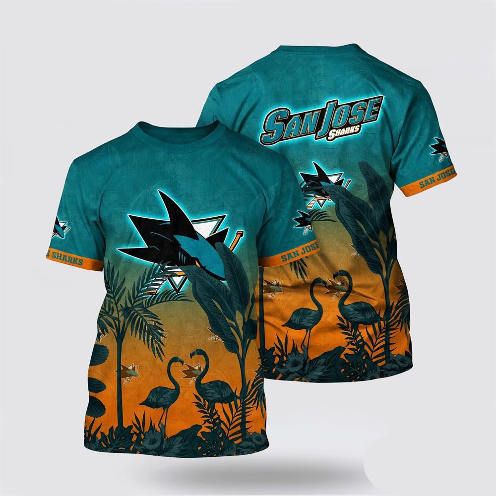 NHL San Jose Sharks Tropical Flamingo Pattern Summer T-Shirt Good Gifts For Hockey Fans