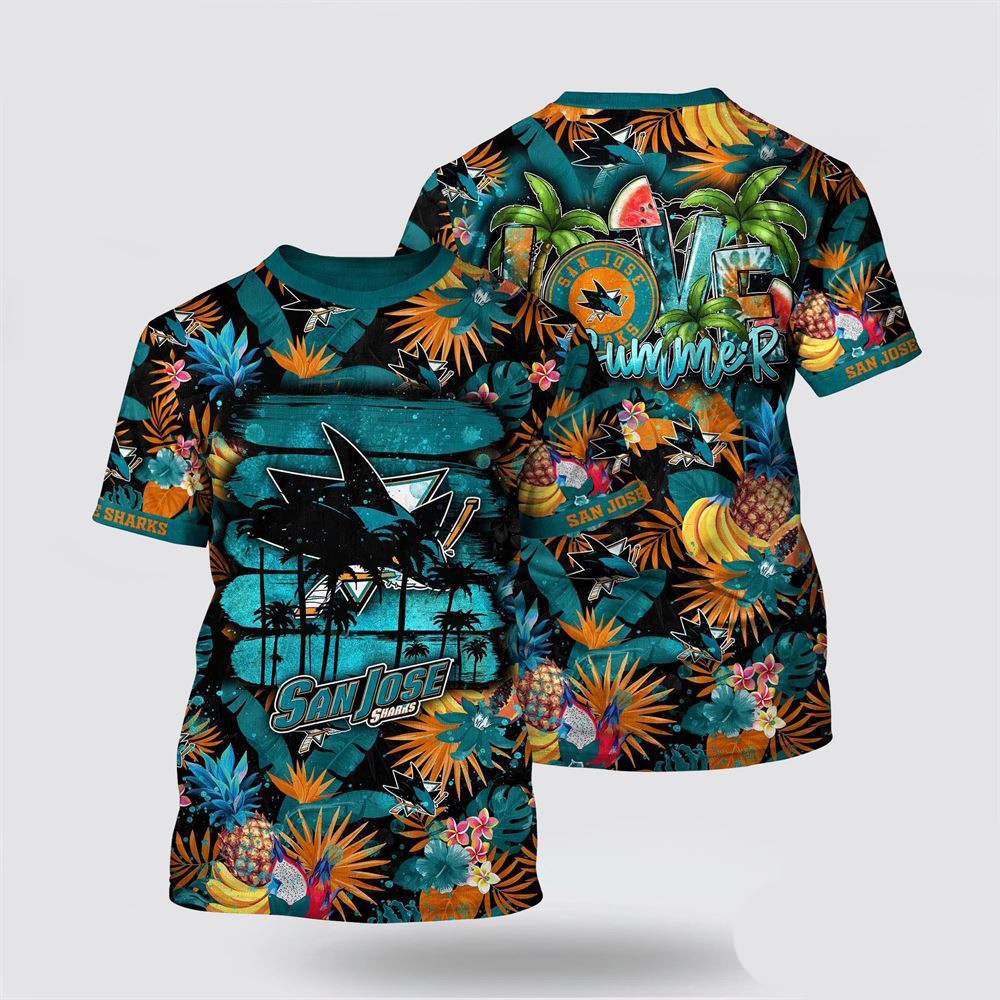 NHL San Jose Sharks Tropical Fruits Summer T-Shirt Presents For Hockey Lovers