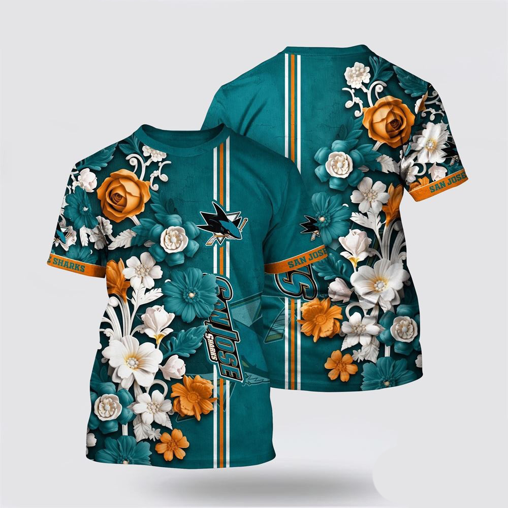 NHL San Jose Sharks Tropical Hepatica Floral Pattern Summer T-Shirt Gifts For Ice Hockey Fans