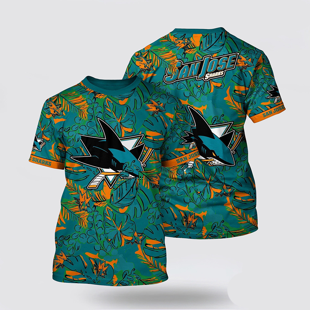 NHL San Jose Sharks Tropical Leaf Pattern Summer T-Shirt Birthday Gifts For Hockey Fans