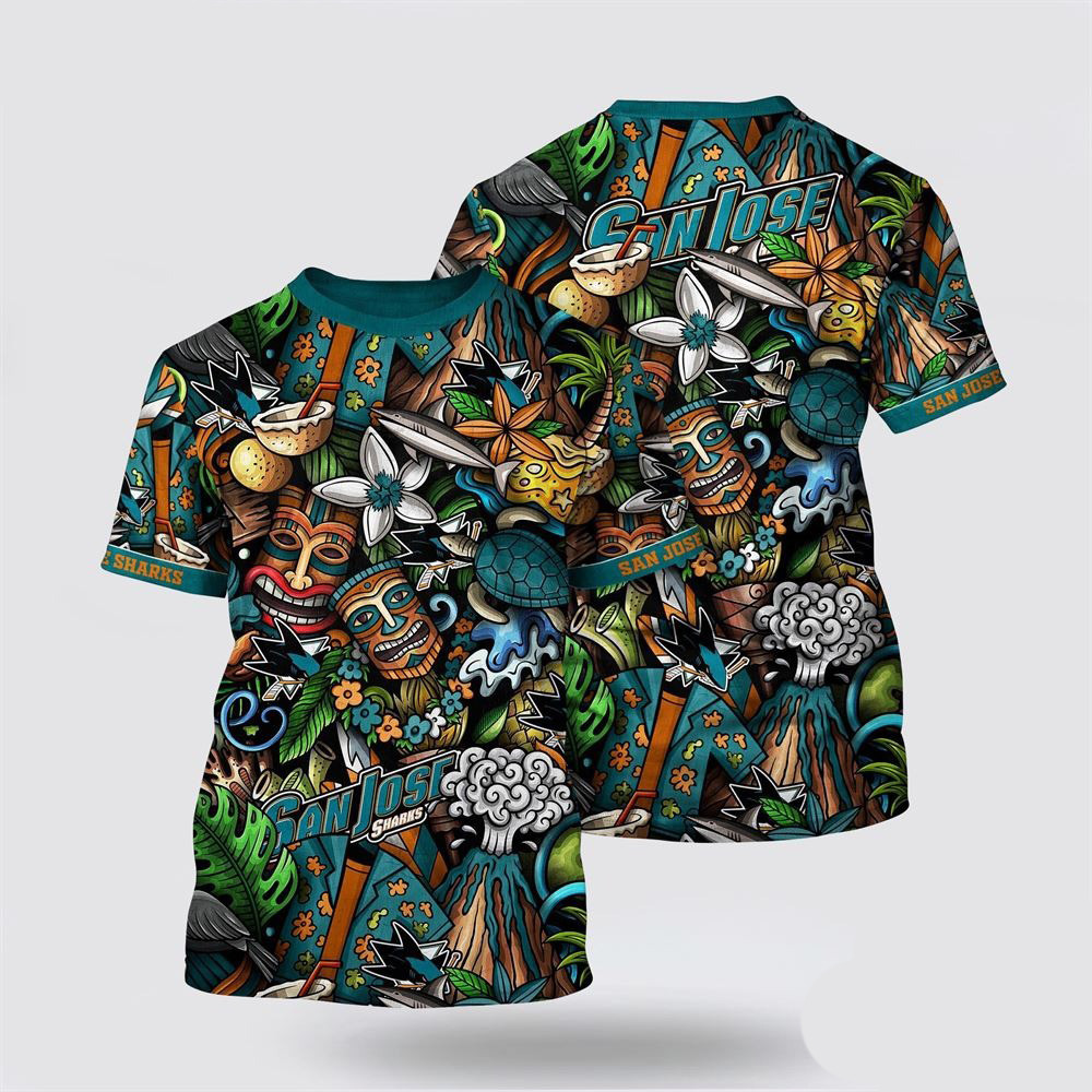 NHL San Jose Sharks Tropical Tiki Pattern Summer T-Shirt Great Gifts For Hockey Fans