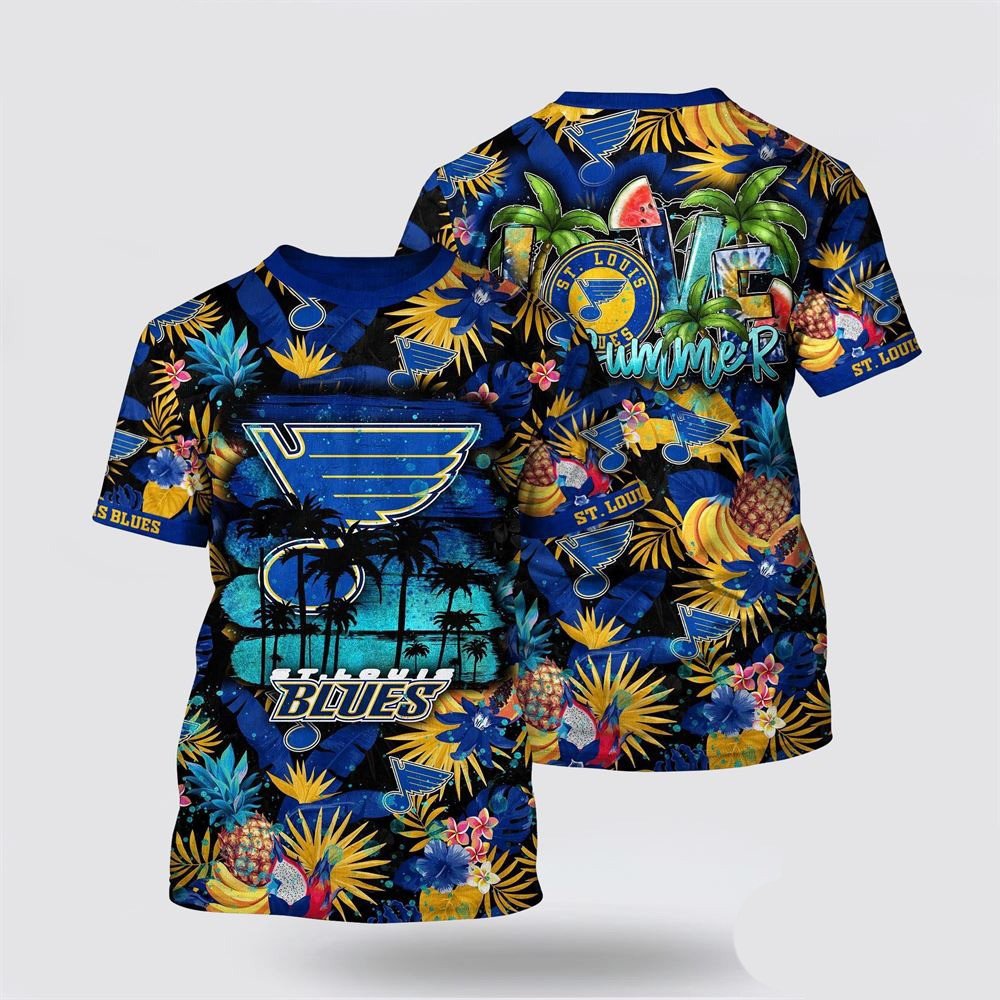 NHL St. Louis Blues All Over Print T Shirt With Tropical Fruits Summer T Shirt