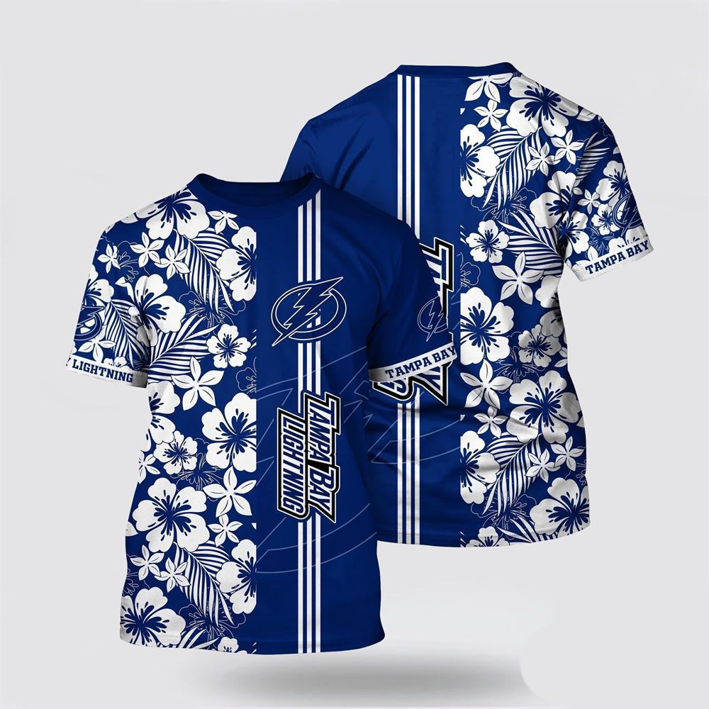 NHL Tampa Bay Lightning Tropical Apricot Blossom Pattern Summer T-Shirt NHL Gifts For Fans