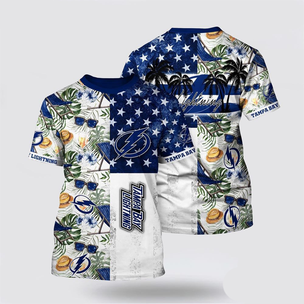 NHL Tampa Bay Lightning Tropical Hat And Glasses Pattern Summer Shirt Gifts For Hockey Lovers