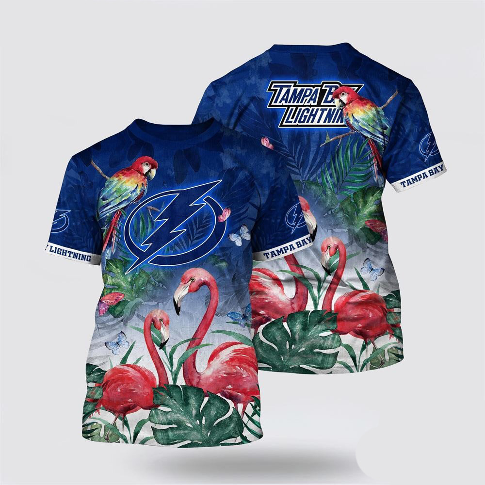 NHL Tampa Bay Lightning Tropical Parrot And Flamingo Motifs Summer Shirt Gifts For Him