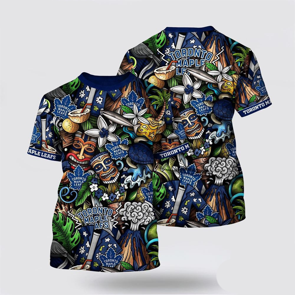 NHL Toronto Maple Tikis Tropical Tiki Pattern Summer T-Shirt Gifts For Ice Hockey Fans