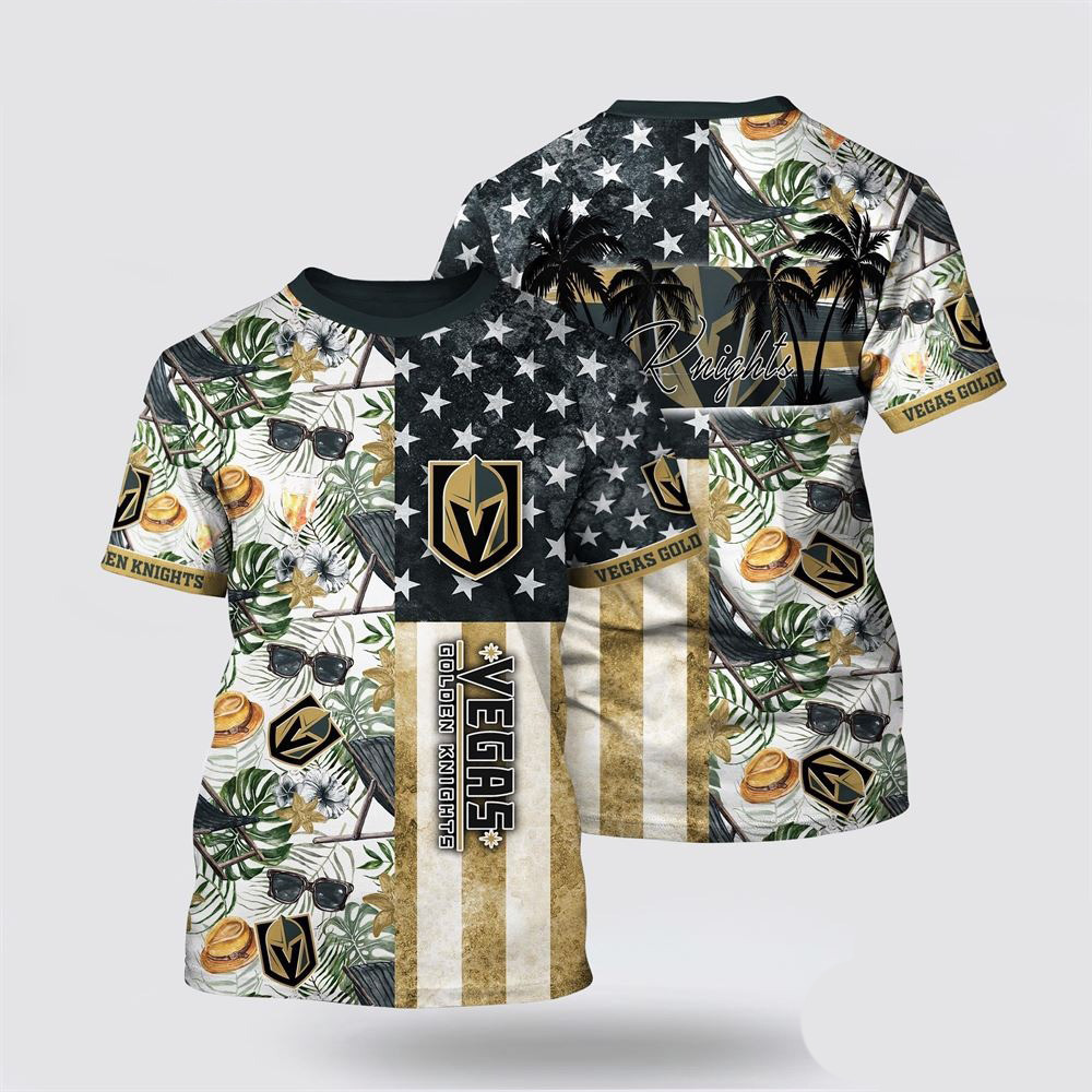 NHL Vegas Golden Knights Tropical Hat And Glasses Pattern Summer Shirt Gifts For Husband