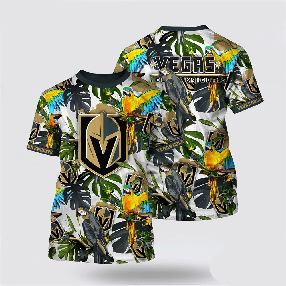 NHL Vegas Golden Knights Tropical Parrot Pattern Summer T-Shirt Gift Ideas For Hockey Lovers