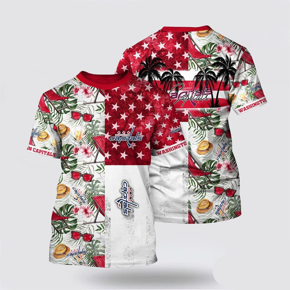 NHL Washington Capitals Tropical Hat And Glasses Pattern Summer Shirt NHL Gifts For Fans