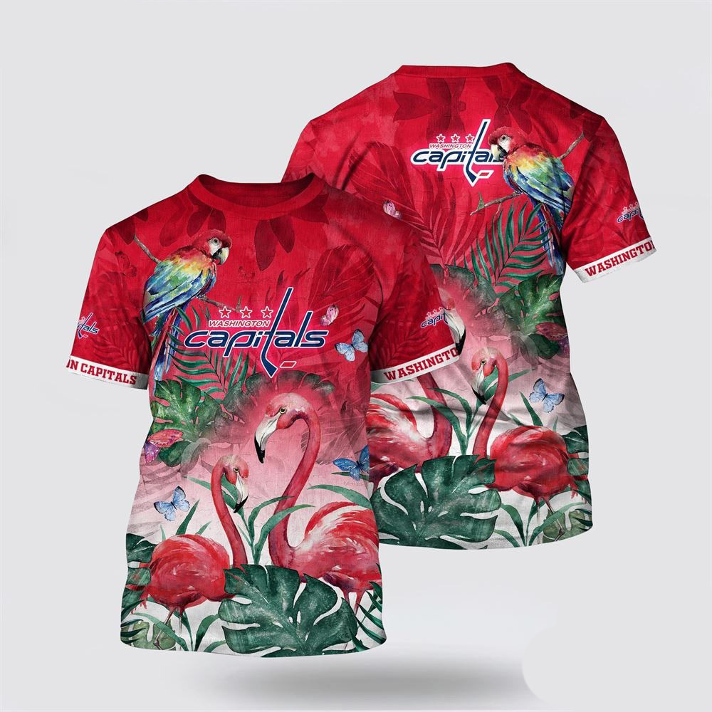 NHL Washington Capitals Tropical Parrot And Flamingo Motifs Summer Shirt Gifts For NHL Fans