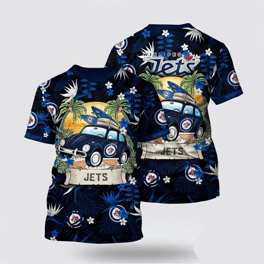 NHL Winnipeg Jets Tropical Forest Motif Car Traveling Summer T-Shirt Gifts For NHL Fans