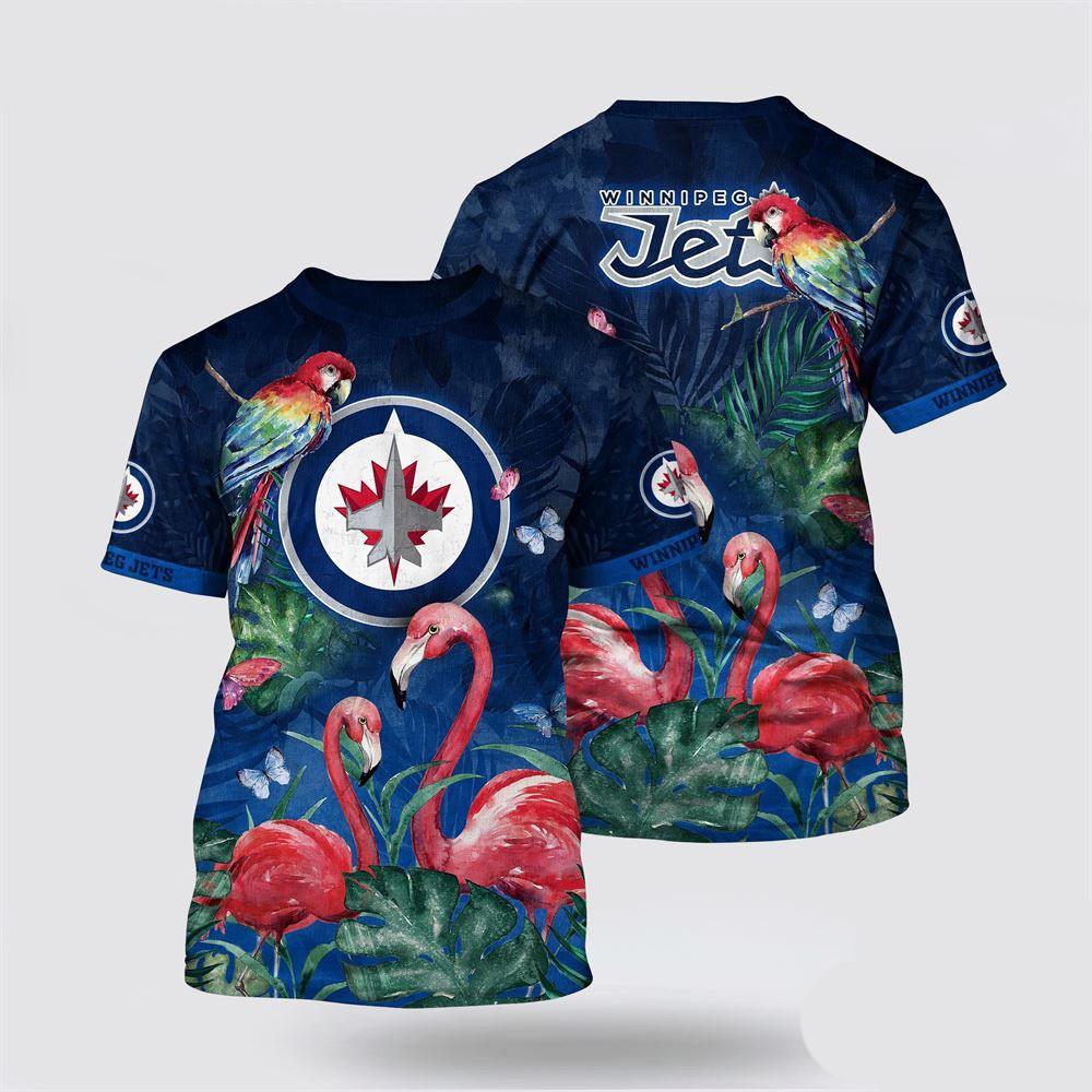 NHL Winnipeg Jets Tropical Parrot And Flamingo Motifs Summer Shirt Gifts For Ice Hockey Fans