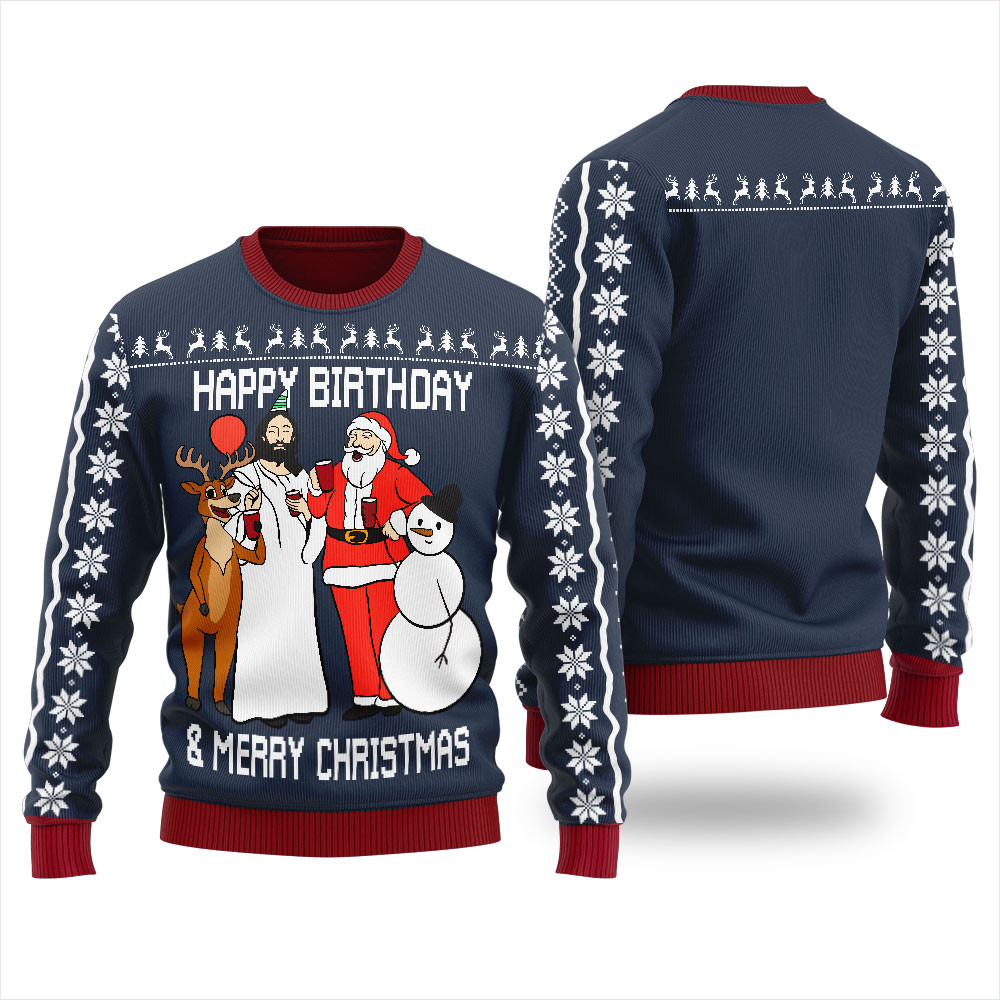 Nice Jesus Birthday Party Mens Ugly Christmas Sweater Navy Perfect Winter Merch Gift for the Holiday Spirit