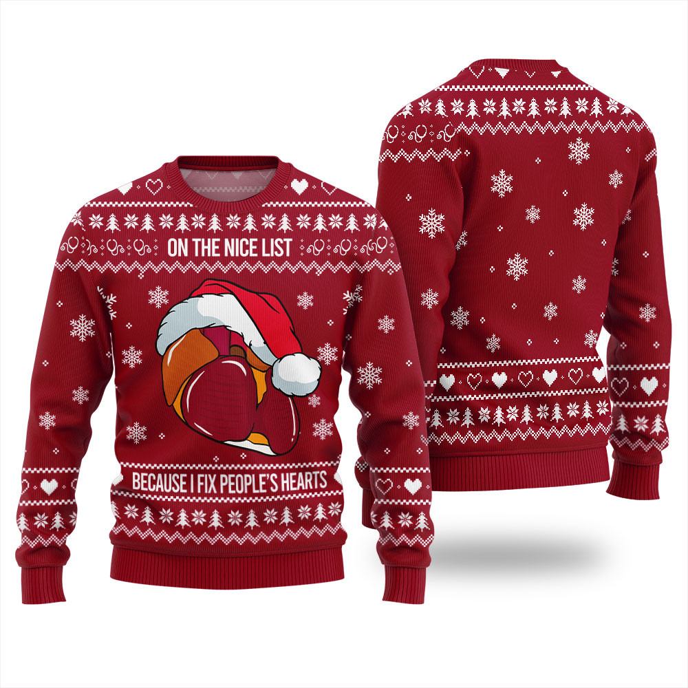 Nice List Cardiologist Ugly Christmas Sweater Unique Holiday Merch Gift for Home and Family