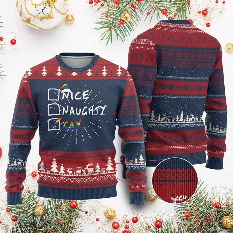Nice Naughty Gay Ugly Christmas Sweater Funny LGBT Sweater Christmas Gifts For LGBT