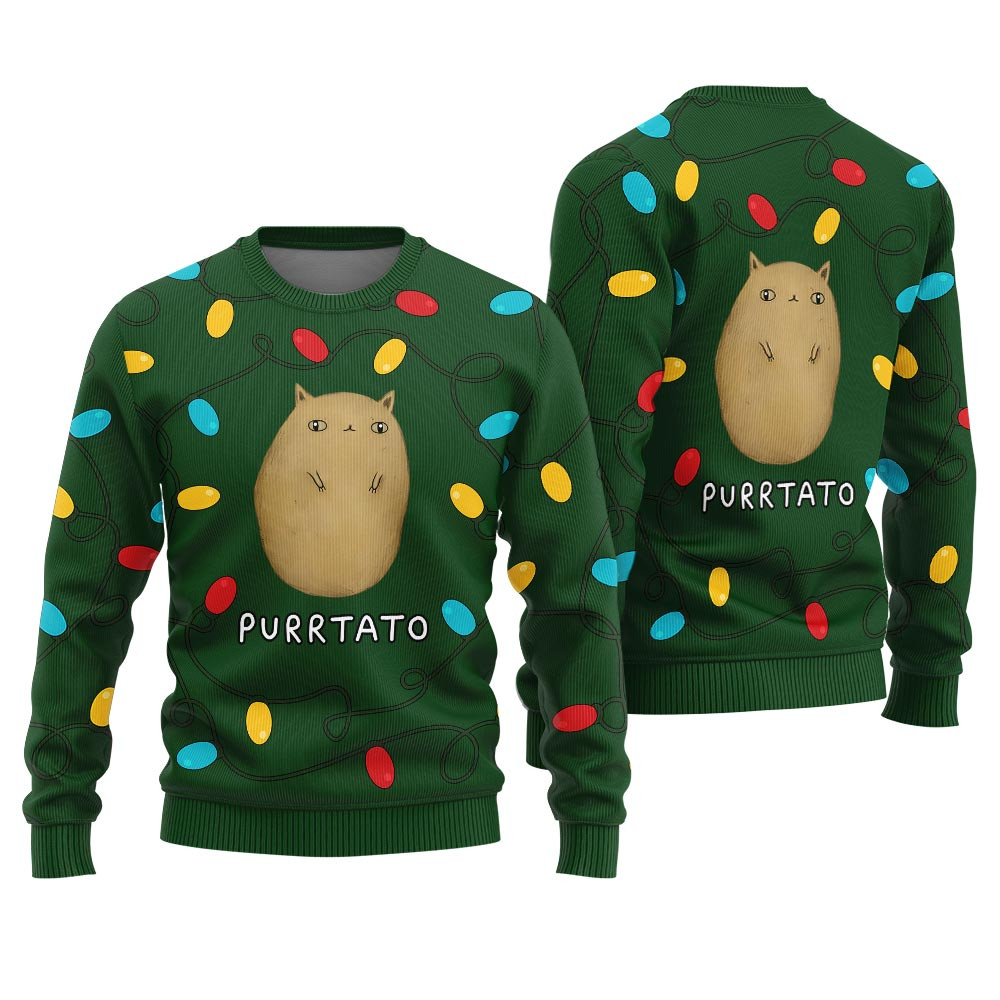 Nice Purrtato Cat Womens Ugly Christmas Sweater Heartwarming Christmas Gift Sweater for Him or Her