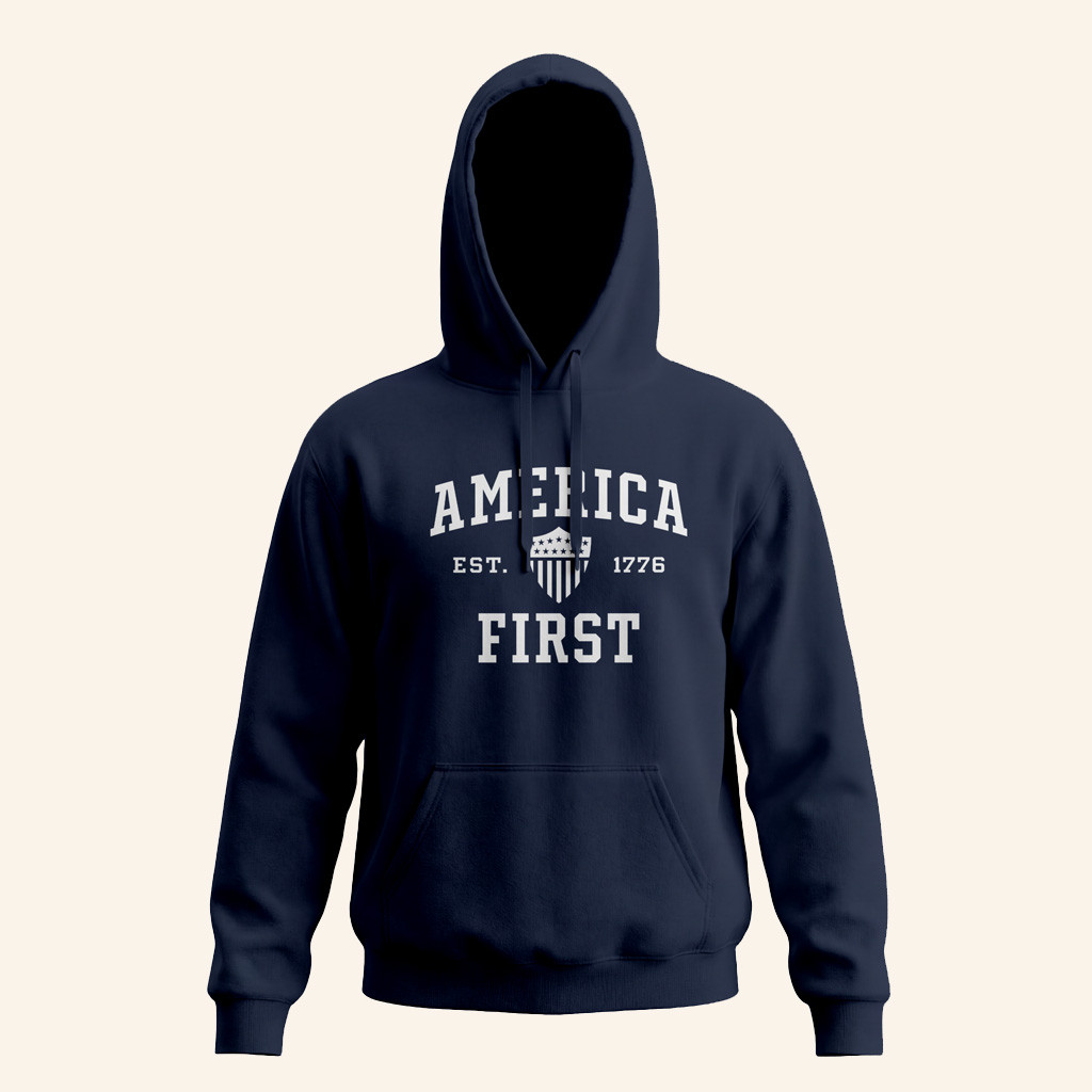 Nick Fuentes Merch America First Collegiate Hoodie Patriotic Gifts For Him