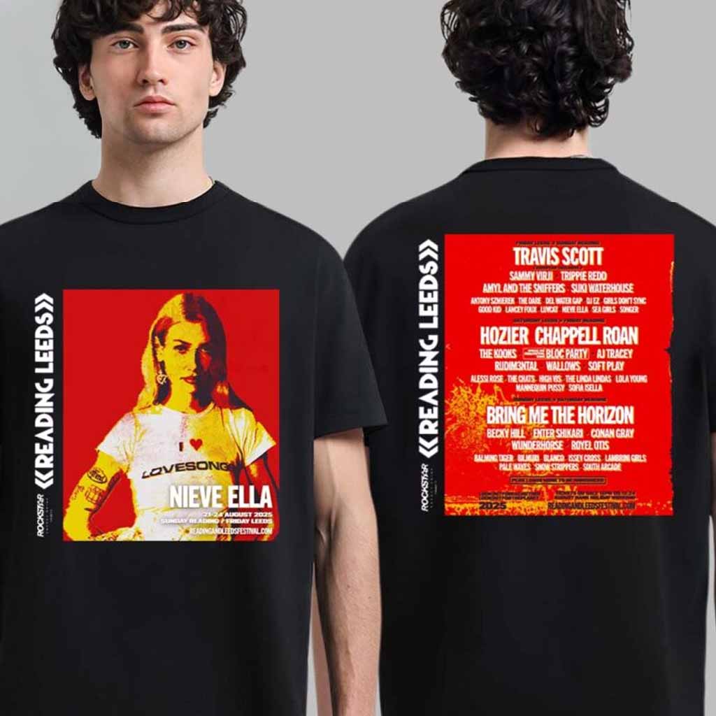 Nieve Ella Headline Reading And Leeds Festival 2025 Sunday Reading Friday Leeds On August 2025 With Lineup Poster T-Shirt Nieve Ella Merch Fan Gifts