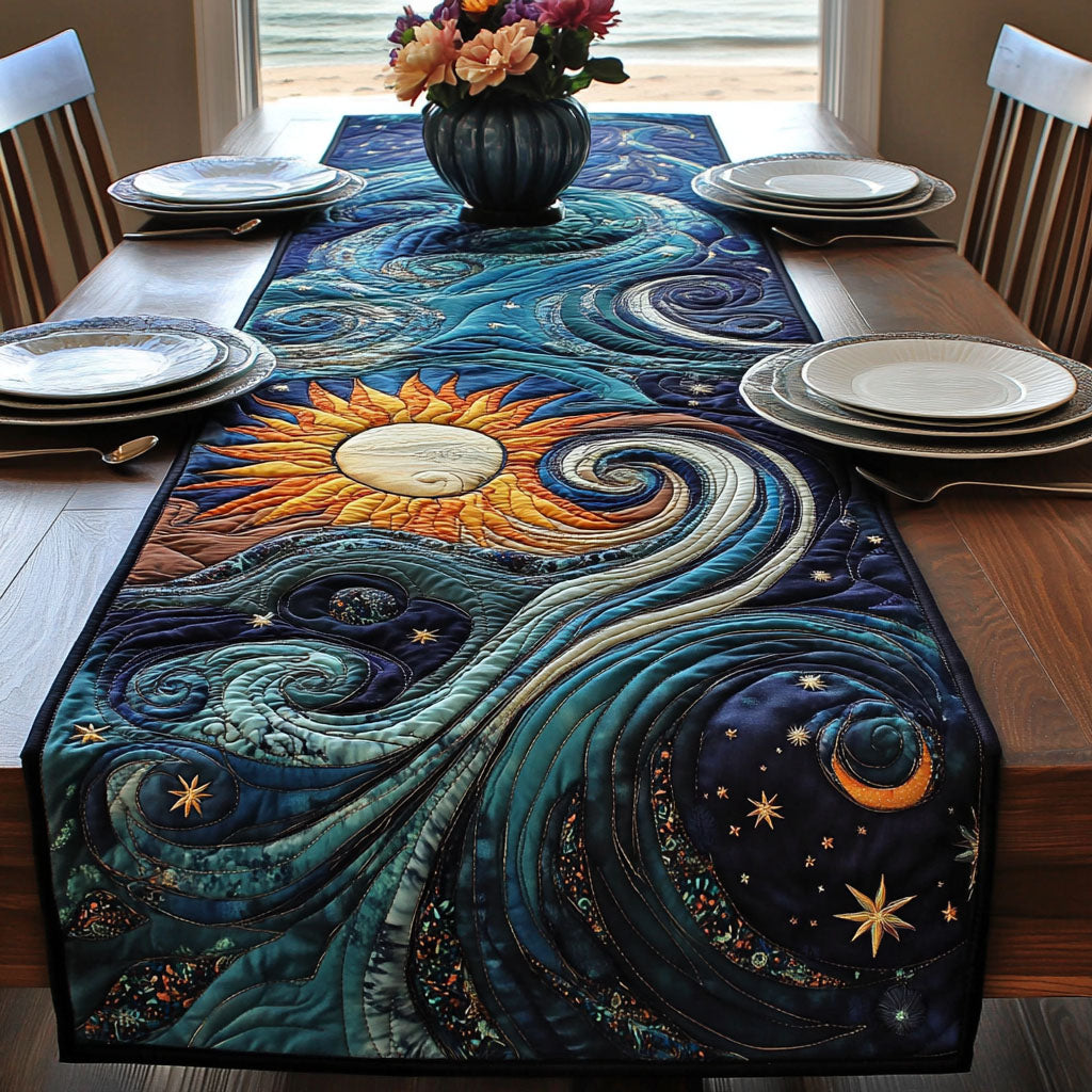 Night and Day Quilted Table Runner Kitchen Decor Unique Gifts For Ocean Lovers