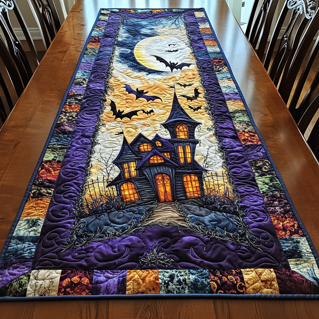 Night Bats Quilted Table Runner Festive Table Runners Elegant Halloween Dining Table Decor