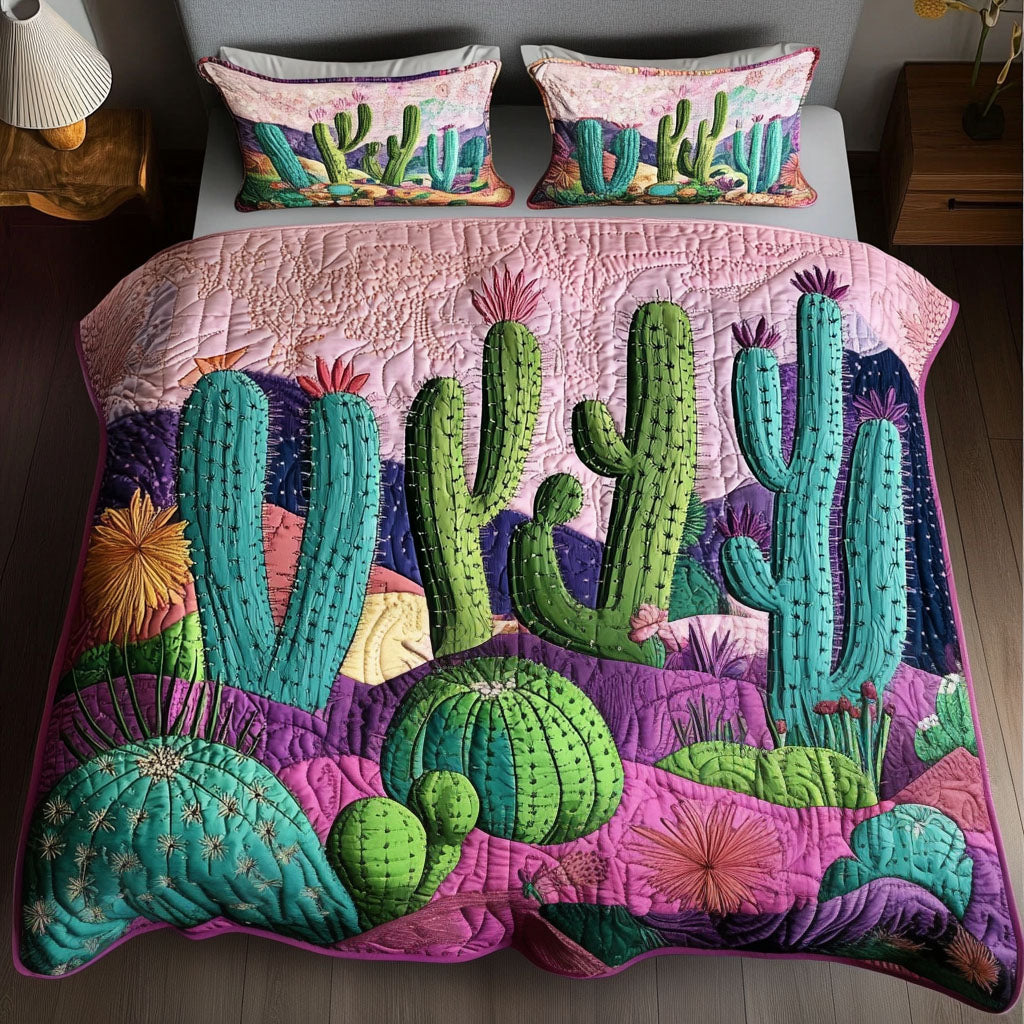 Night Bloom Cactus Quilted Bedding Set Cute Bedroom Decor Succulent Gift Ideas