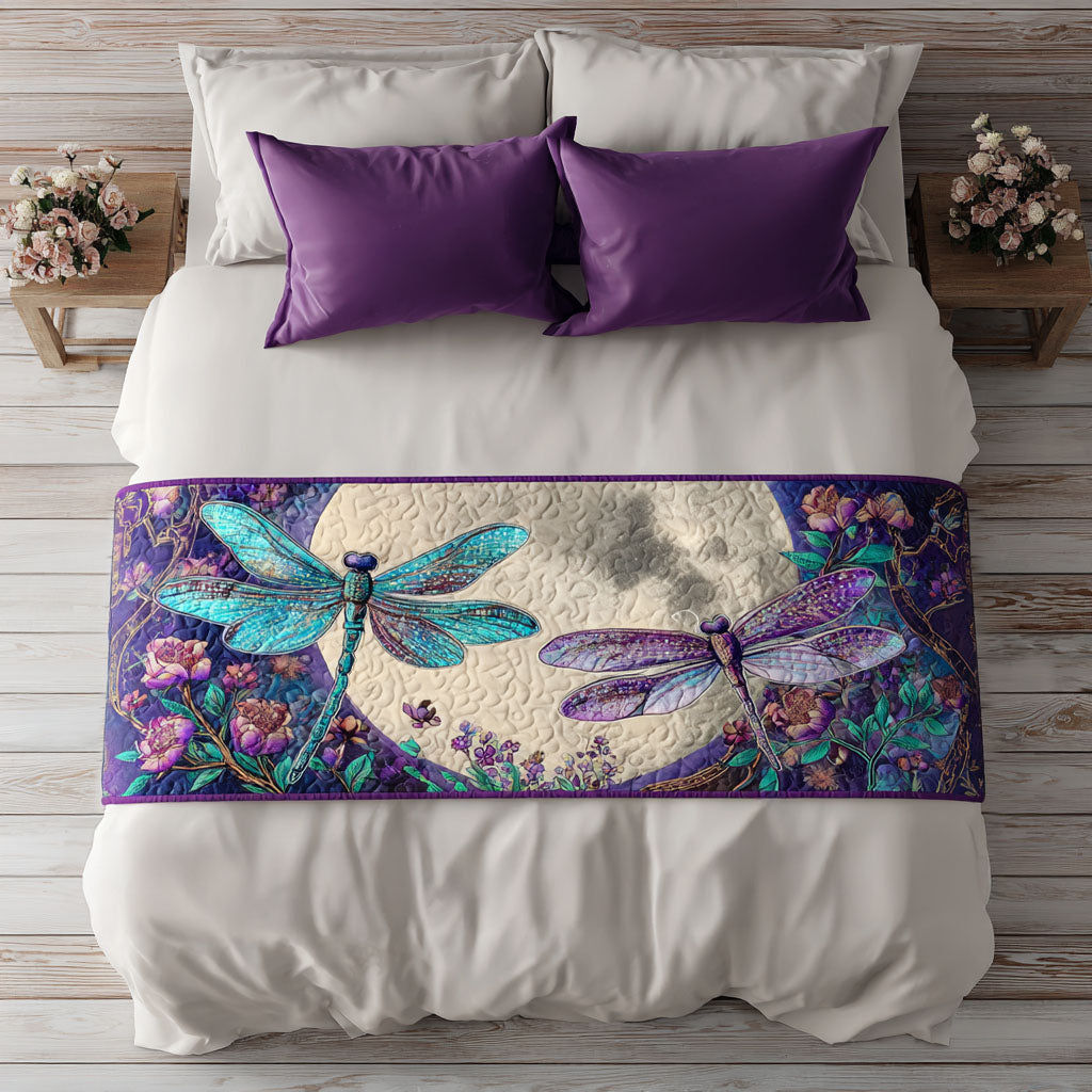 Night Blossom Quilted Bed Runner Cozy Bedroom Decor Great Dragonfly Lover Gift Ideas