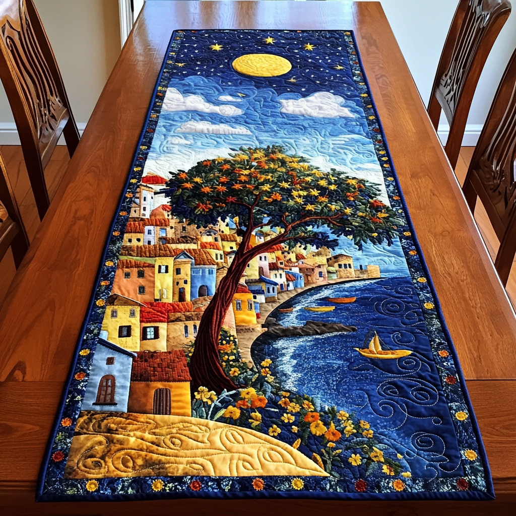 Night City Quilted Table Runner Modern Dining Christmas Table Runner Best Holiday Gifts