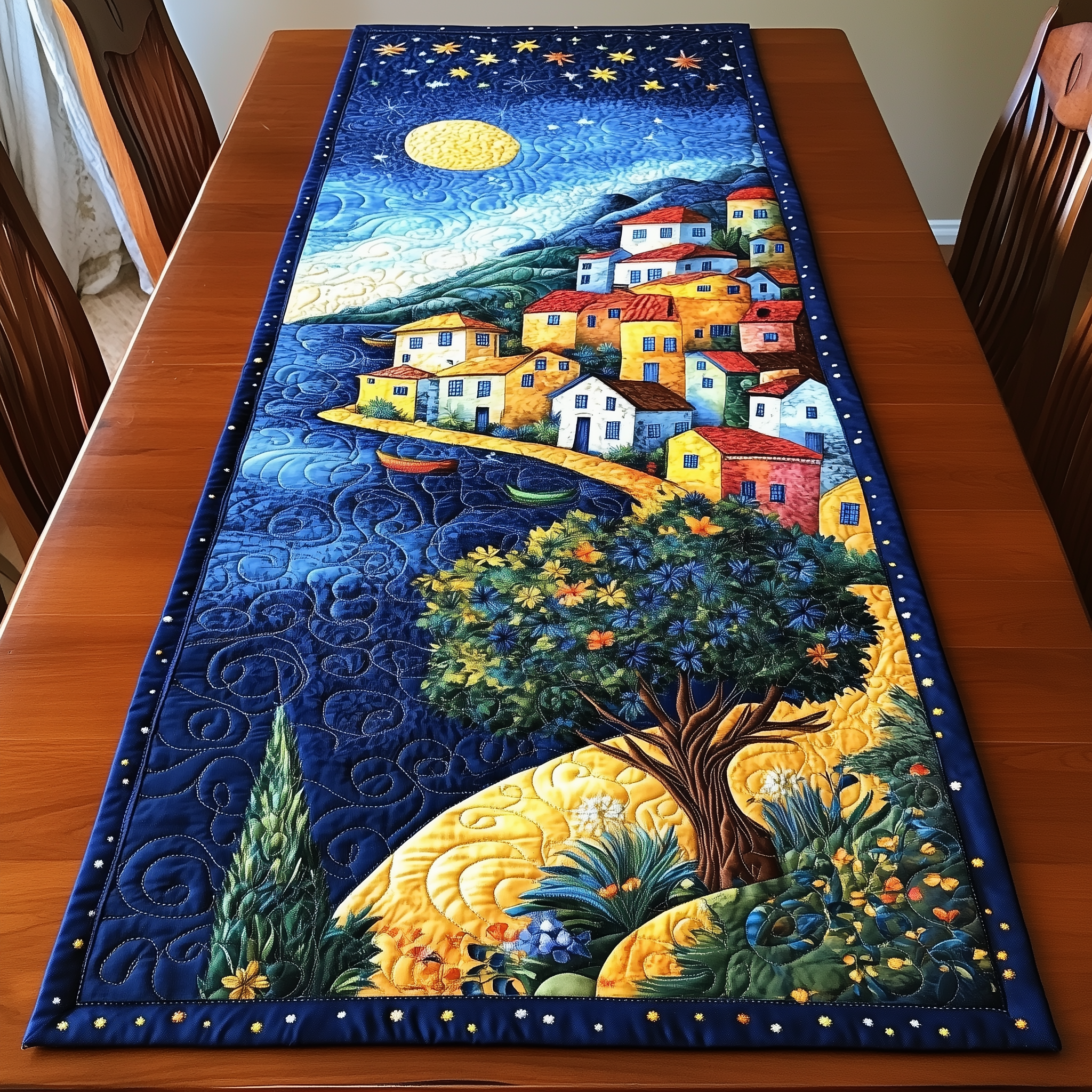Night City Quilted Table Runner Modern Dining Christmas Table Runner Good Holiday Gifts