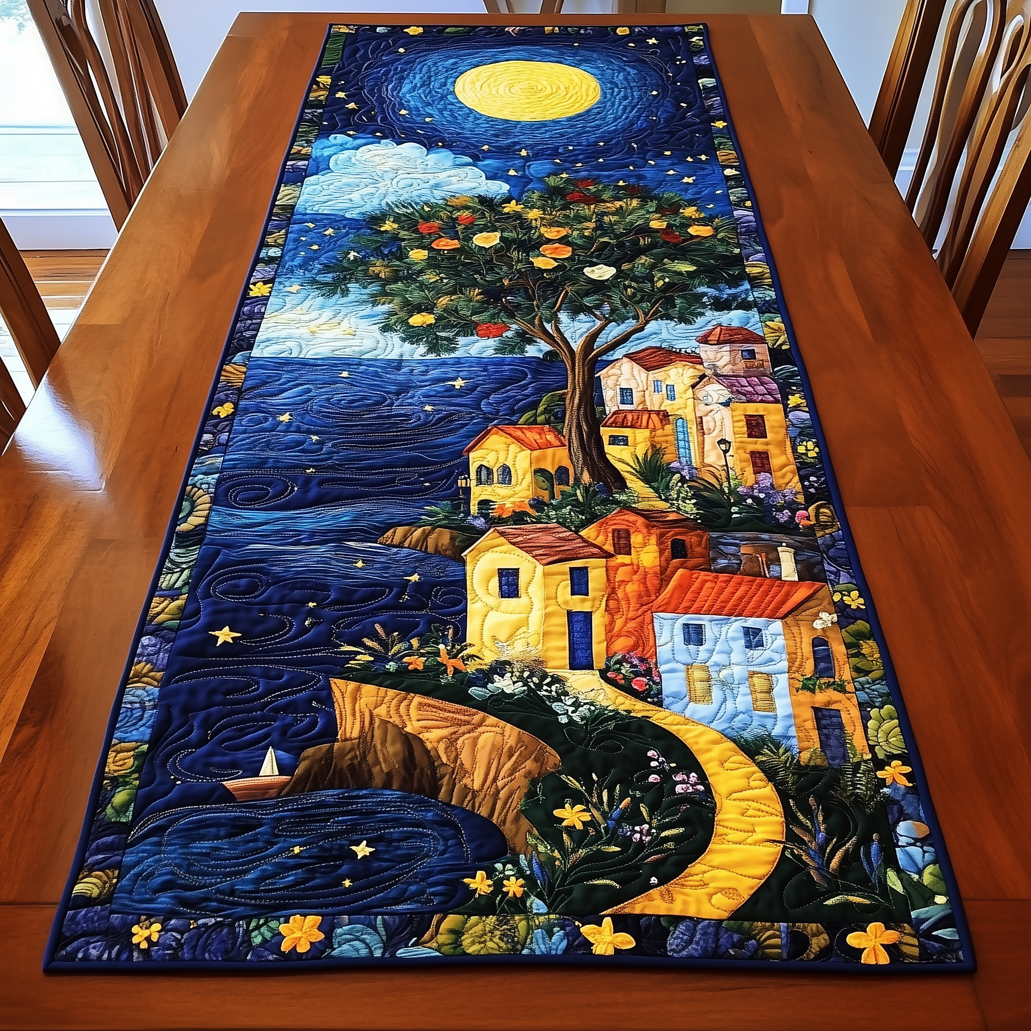Night City Quilted Table Runner Modern Dining Christmas Table Runner Home Decorations