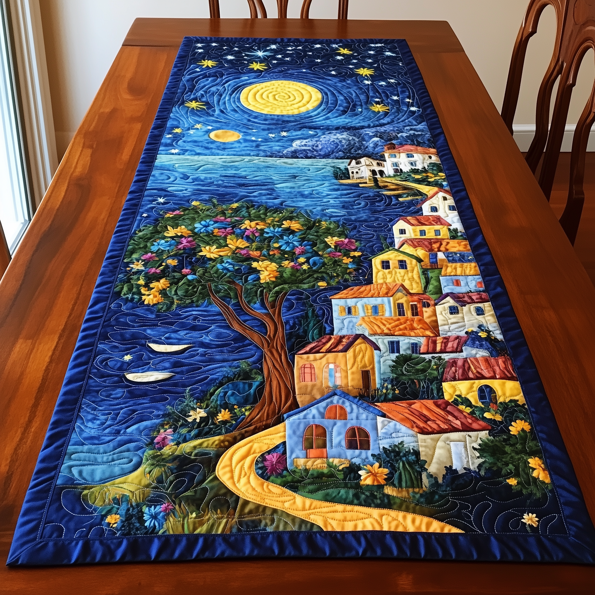 Night City Quilted Table Runner Modern Dining Christmas Table Runner Xmas Gifts