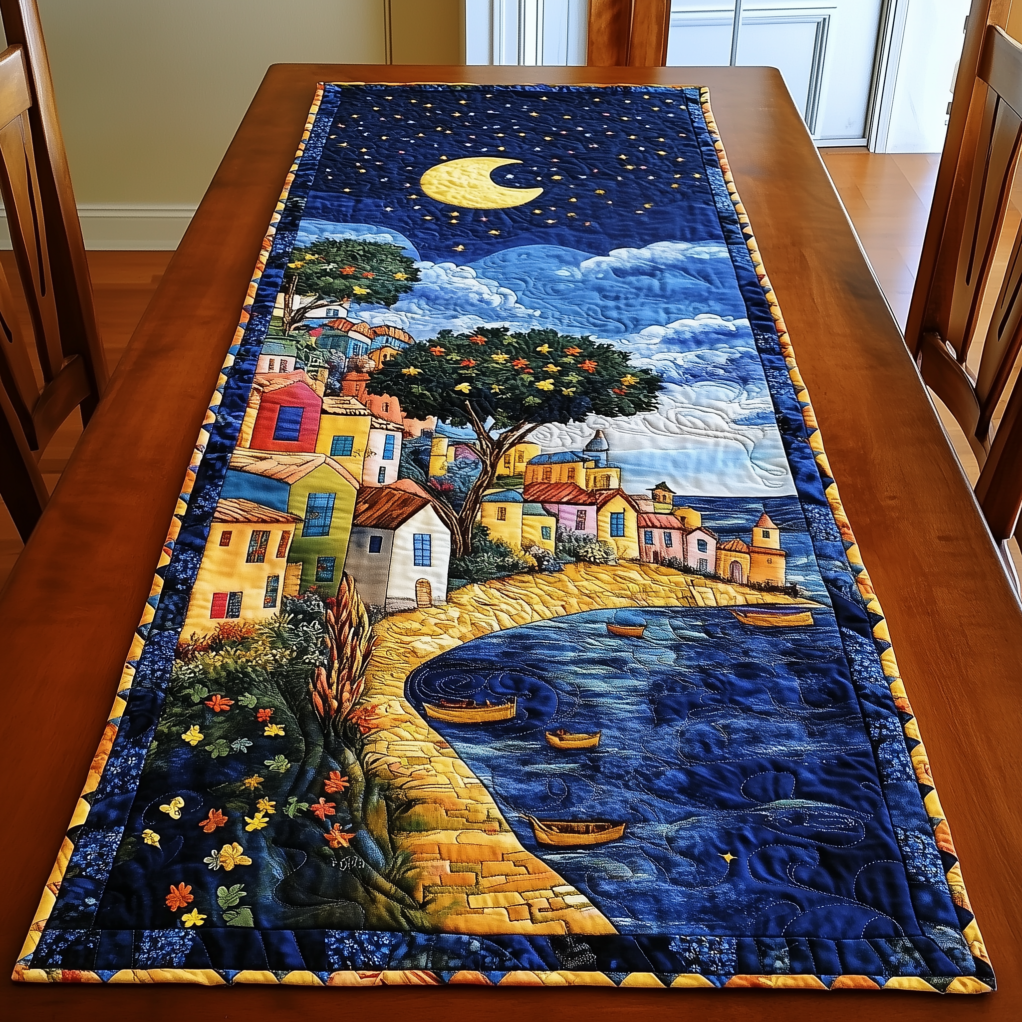 Night City Quilted Table Runner Modern Dining Christmas Table RunnerGood Family Gifts