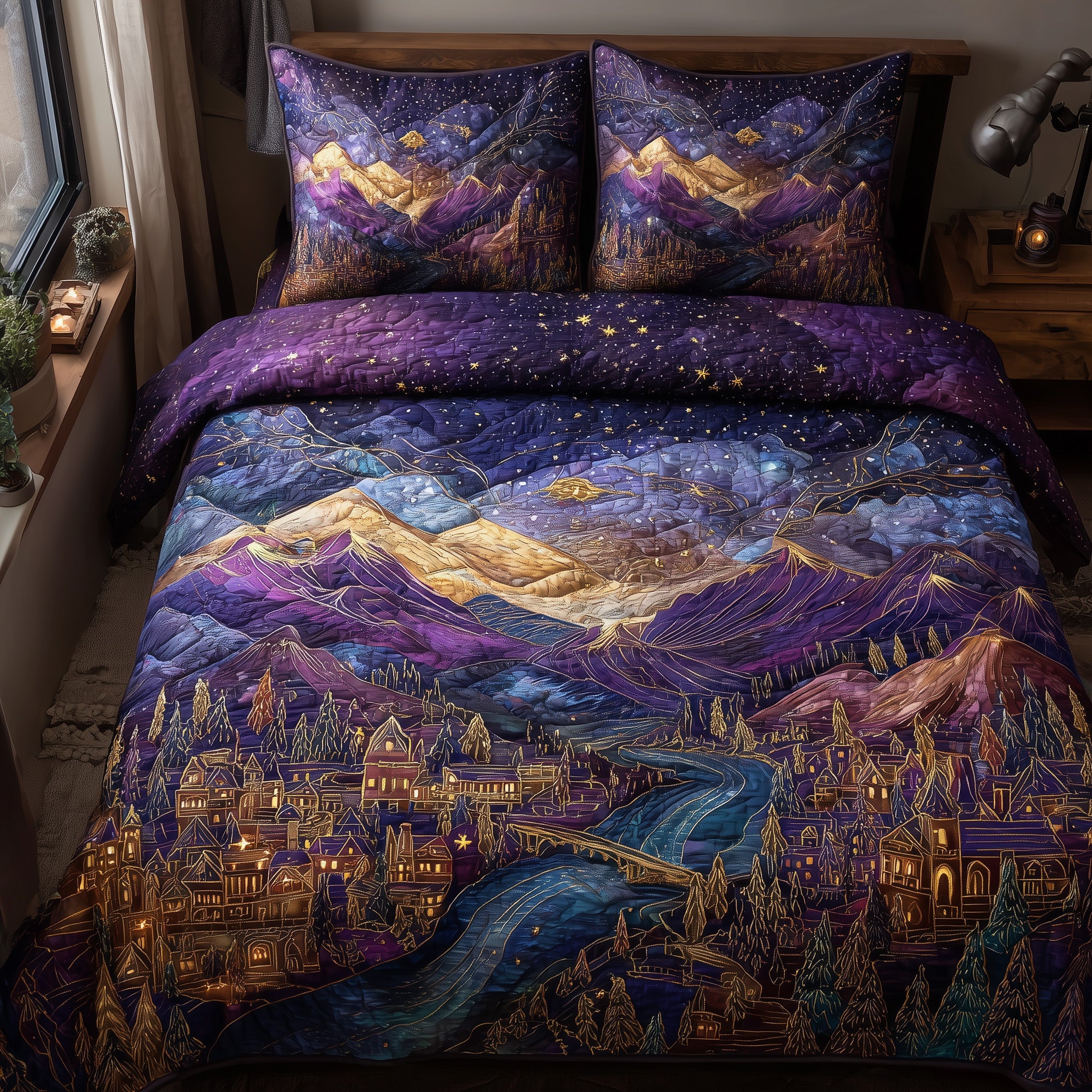 Night Court City Of Starlight Quilted Bedding Set Machine Washable