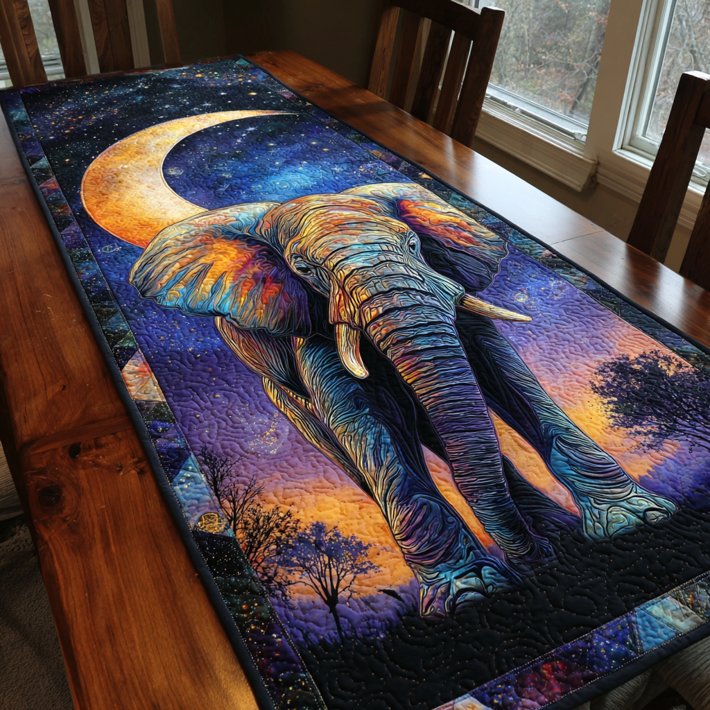 Night Elephant Quilted Table Runner Kitchen Decor Gifts For Someone Who Likes Elephants