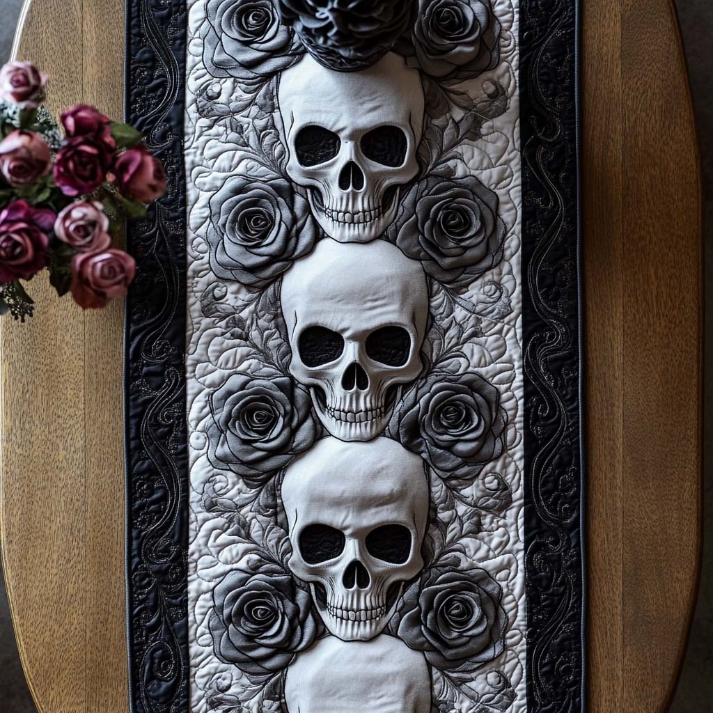 Night Garden Quilted Table Runner Sugar Skull Table Runner Unique Gifts Family