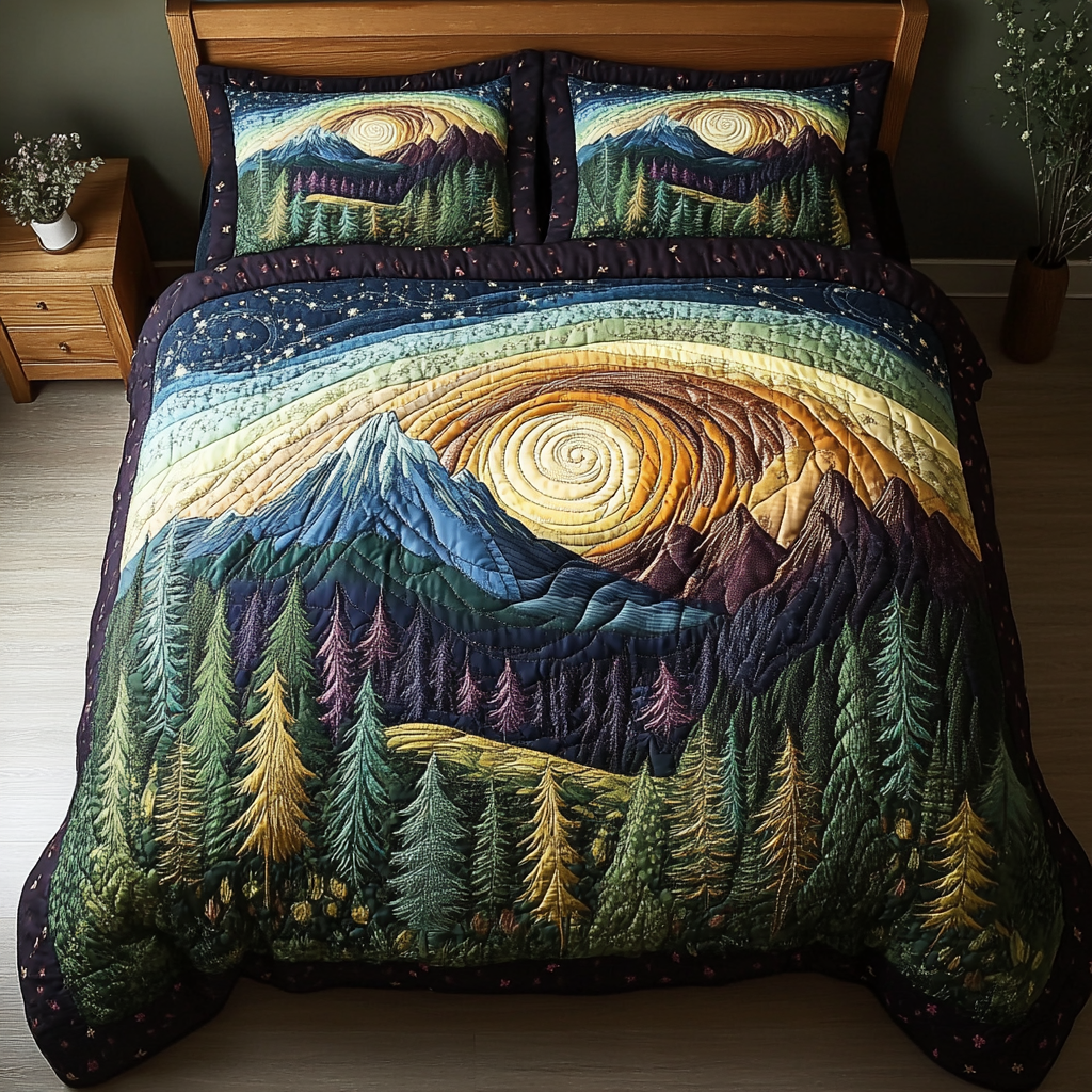 Night Horizon Quilted Bedding Set Forest Decor Bedroom Christmas Gifts For Wife